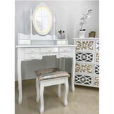 Kaptafel met spiegel en kruk | Wit MDF | 90x40x146 cm