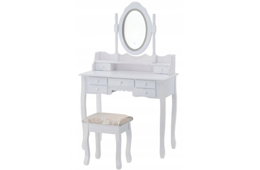Witte kaptafel met lades - 7 lades, LED spiegel, MDF