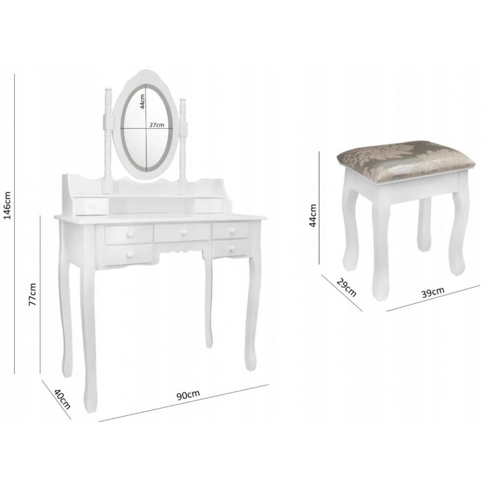 Kaptafel verlichte spiegel | Wit MDF | 90x40x146 cm