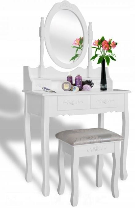 Make up tafel wit met spiegel en kruk - MDF, 74x143cm