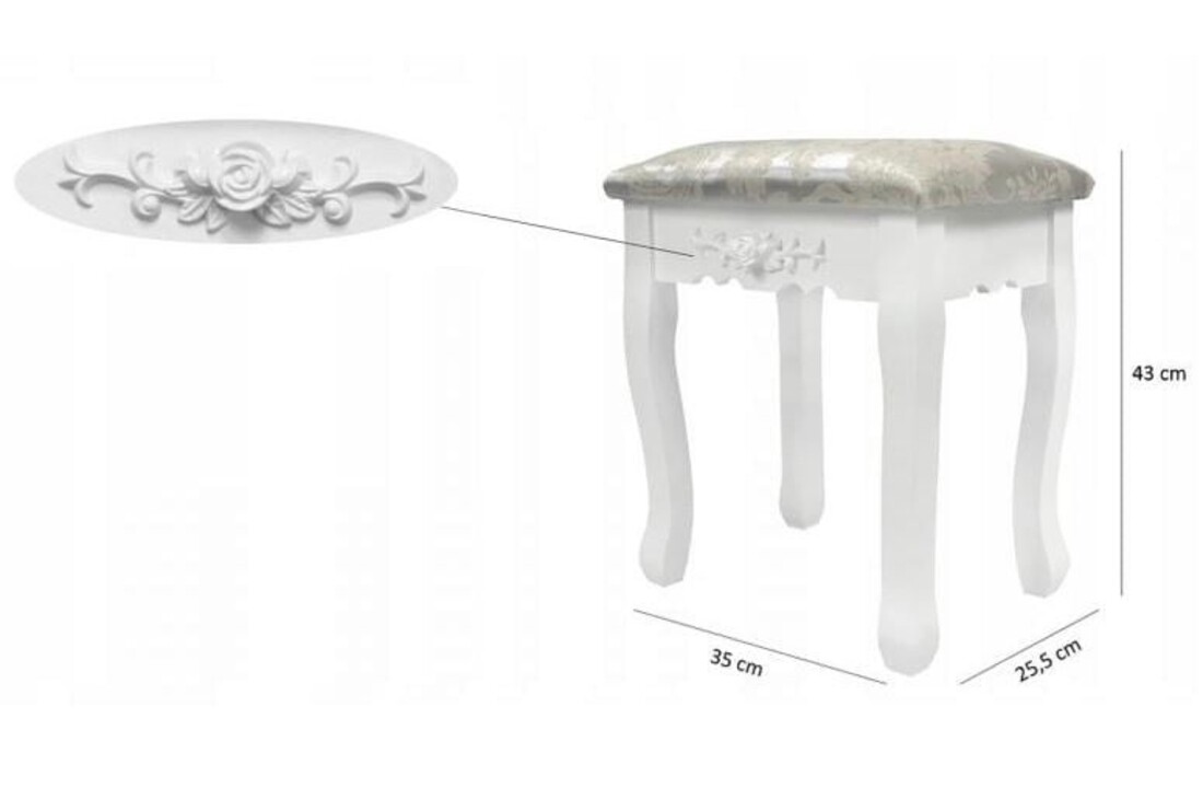 Make up tafel wit met spiegel en kruk - MDF, 74x143cm