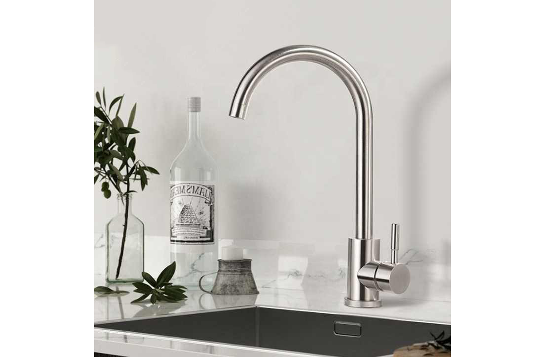 RVS keukenkraan gebogen uitloop - 35mm, RVS, Zilver