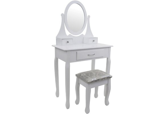 Kaptafel met spiegel - Wit, MDF & Grenenhout, 75x40x137 cm