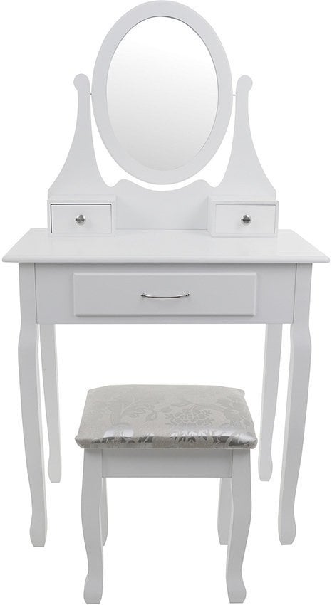 Witte kaptafel met spiegel en kruk - 75x40x137cm MDF/Grenenhout