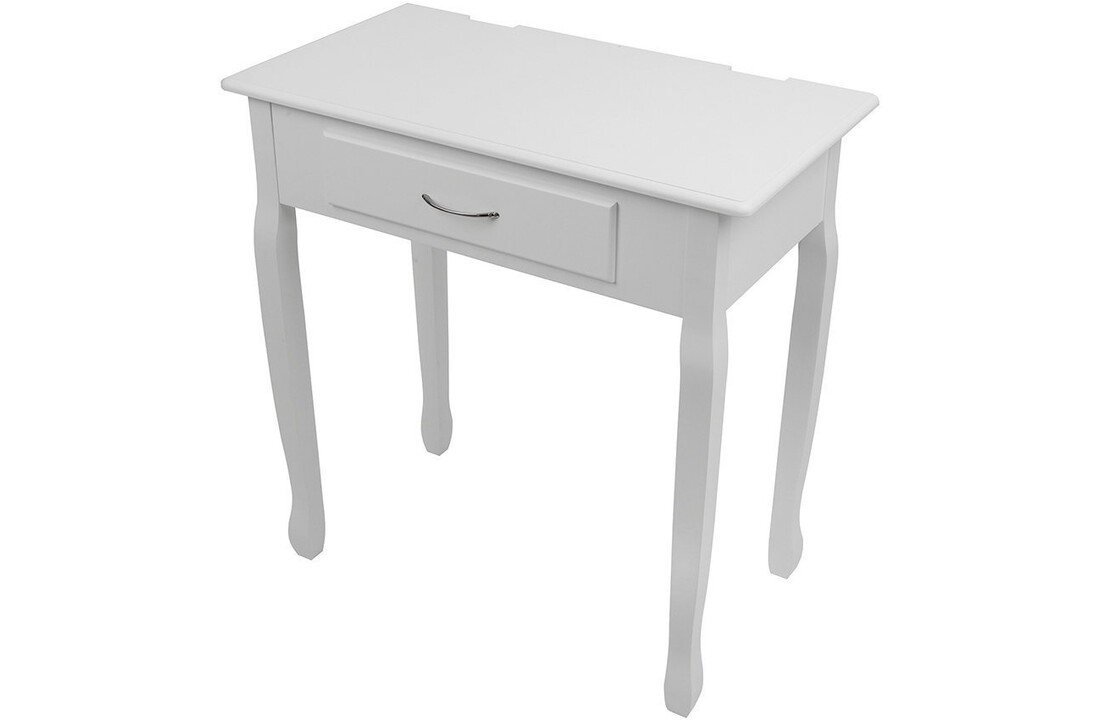 Witte kaptafel met spiegel en kruk - 75x40x137cm MDF/Grenenhout