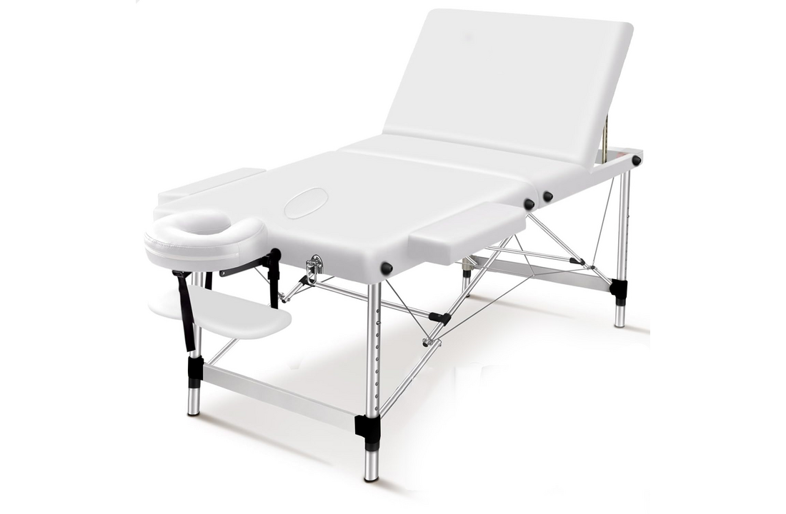 Inklapaar massagetafel wit aluminium 3 secties 185x70cm