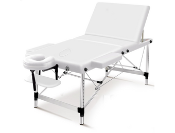 Inklapaar massagetafel wit aluminium 3 secties 185x70cm