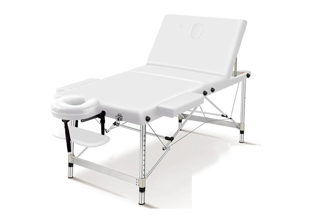 Professionele massagetafel Wit Aluminium 3 Secties Inklapbaar