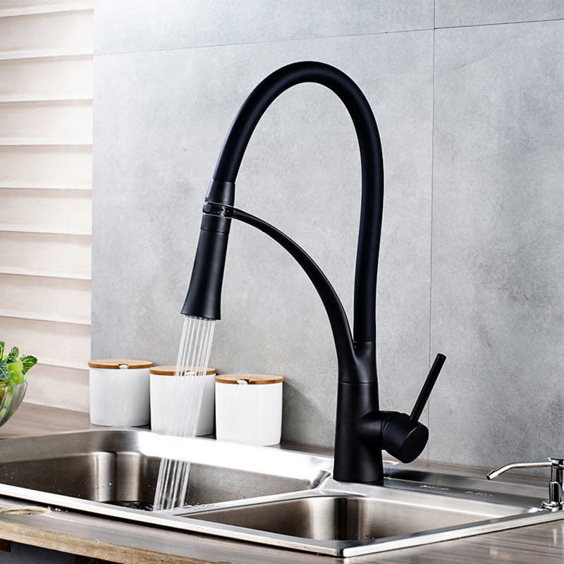 Zwarte keukenkraan uittrekbaar - Messing, Kunststof, 44cm Hoog