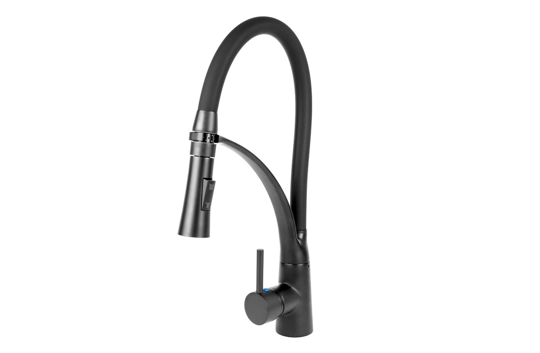 Flexibele keukenkraan zwart | Messing, 44cm hoog