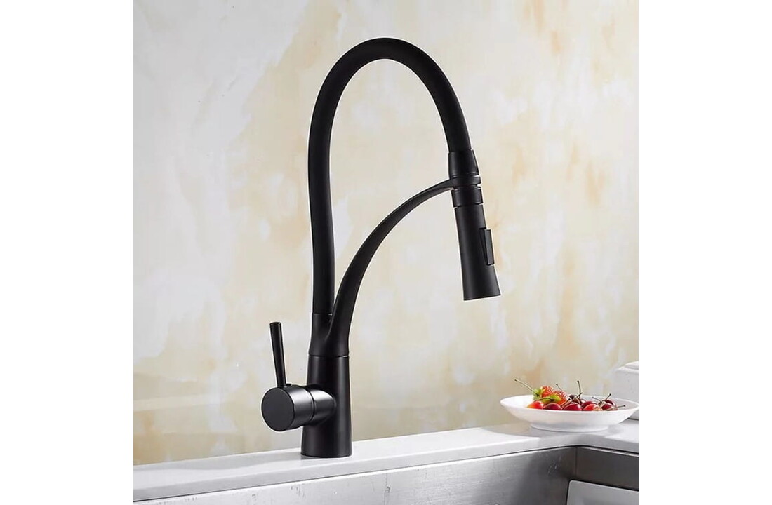 Flexibele keukenkraan zwart | Messing, 44cm hoog