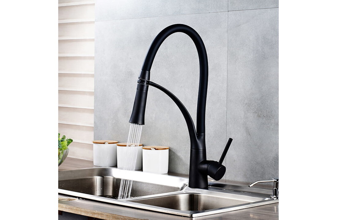 Flexibele keukenkraan zwart | Messing, 44cm hoog