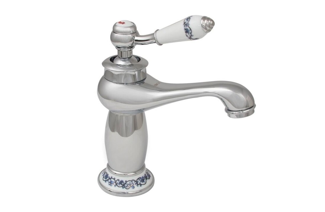 Retro wastafelkraan chroom | Messing, Keramiek | 6.5x11x21cm