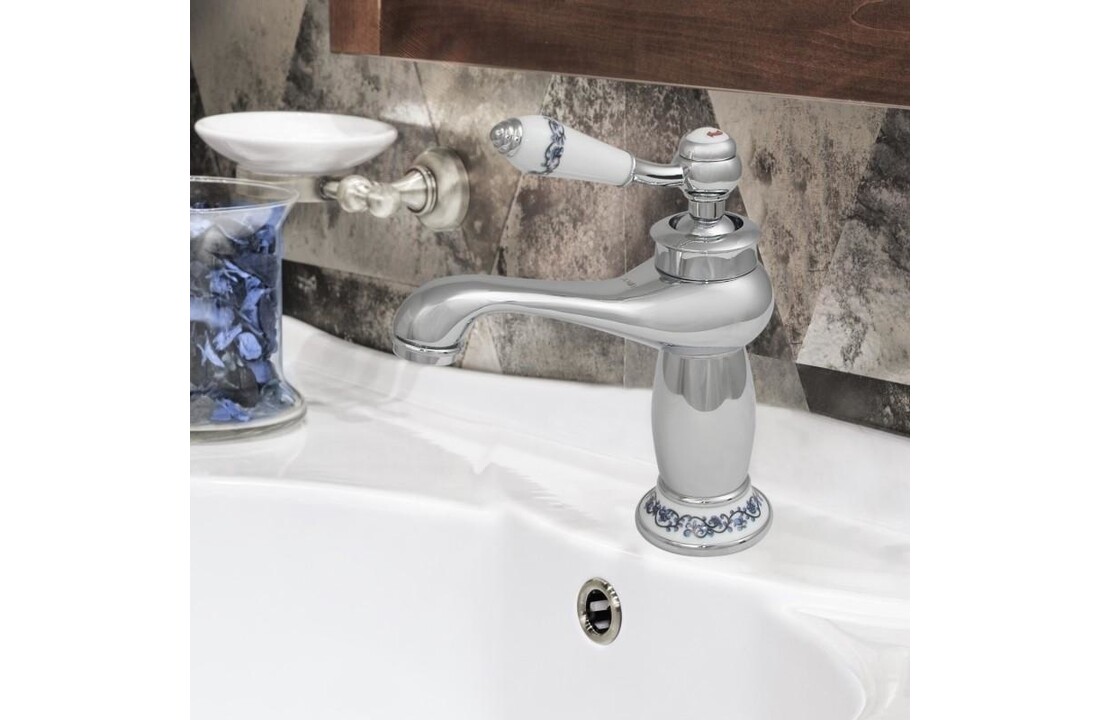 Retro wastafelkraan chroom | Messing, Keramiek | 6.5x11x21cm