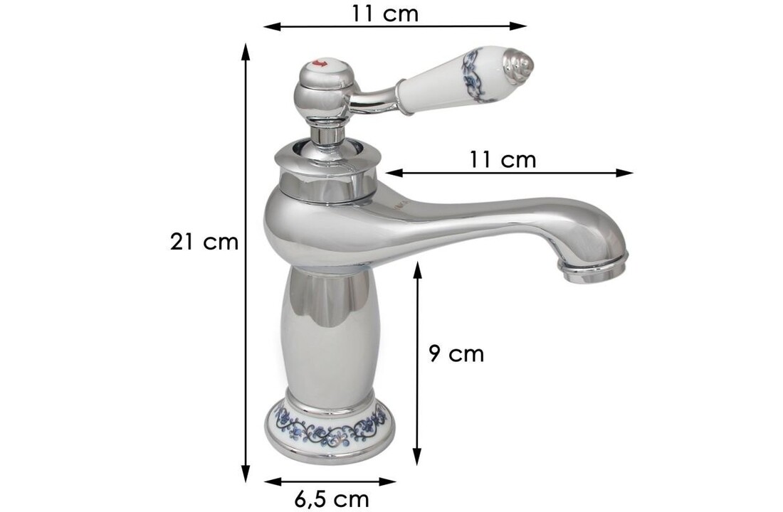 Vintage wastafelkraan bloemen - chroom messing 6,5x11x21cm