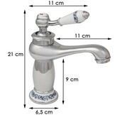 Vintage wastafelkraan bloemen - chroom messing 6,5x11x21cm