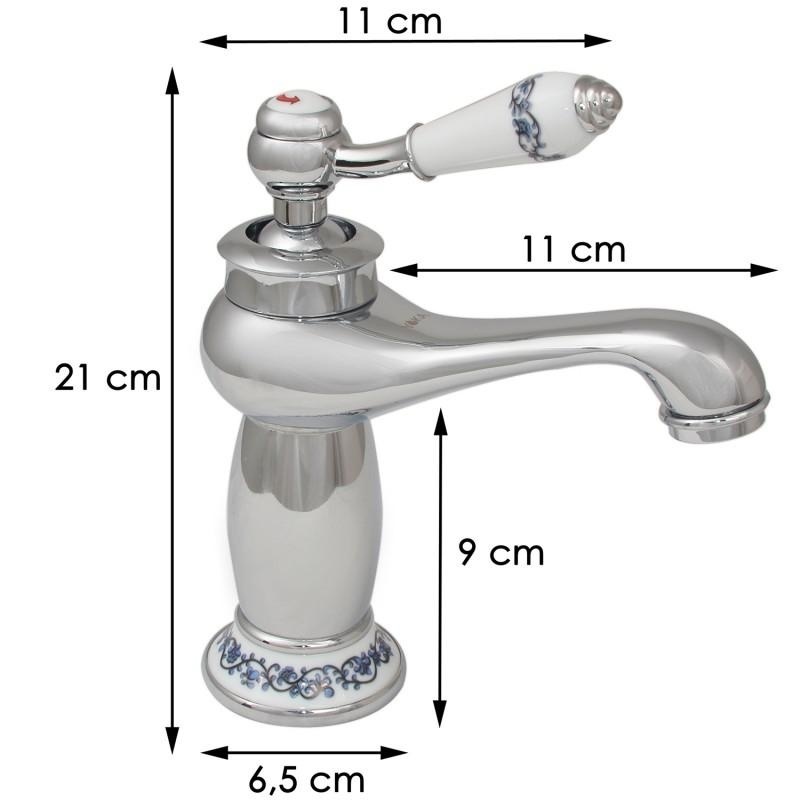 Vintage wastafelkraan bloemen - chroom messing 6,5x11x21cm