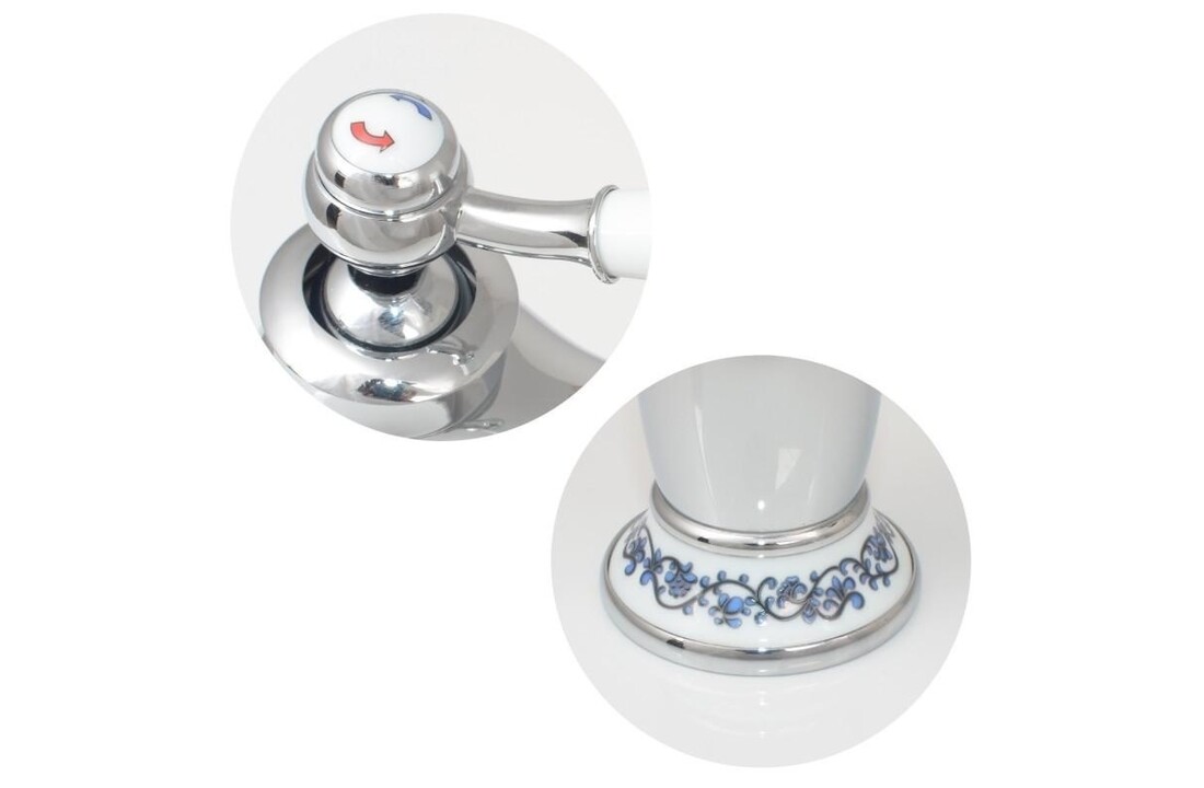 Vintage wastafelkraan bloemen - chroom messing 6,5x11x21cm