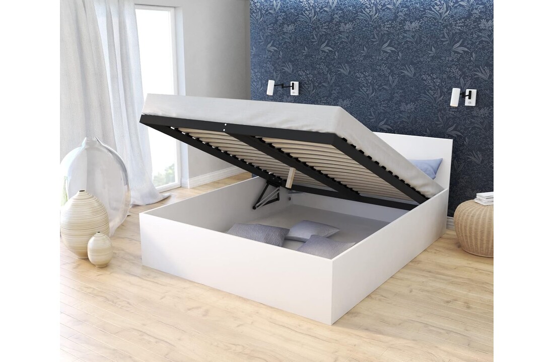 Wit bed met opbergruimte 160x200 cm, grenenhout, wit