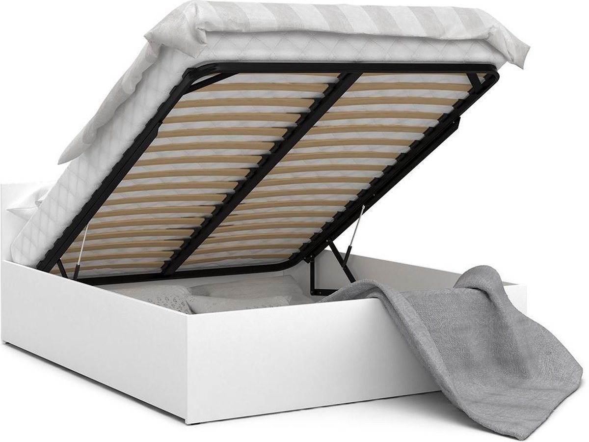 Bed 160x200 wit opklapbodem | Grenenhout & Meubelpanelen | 2 Persoons