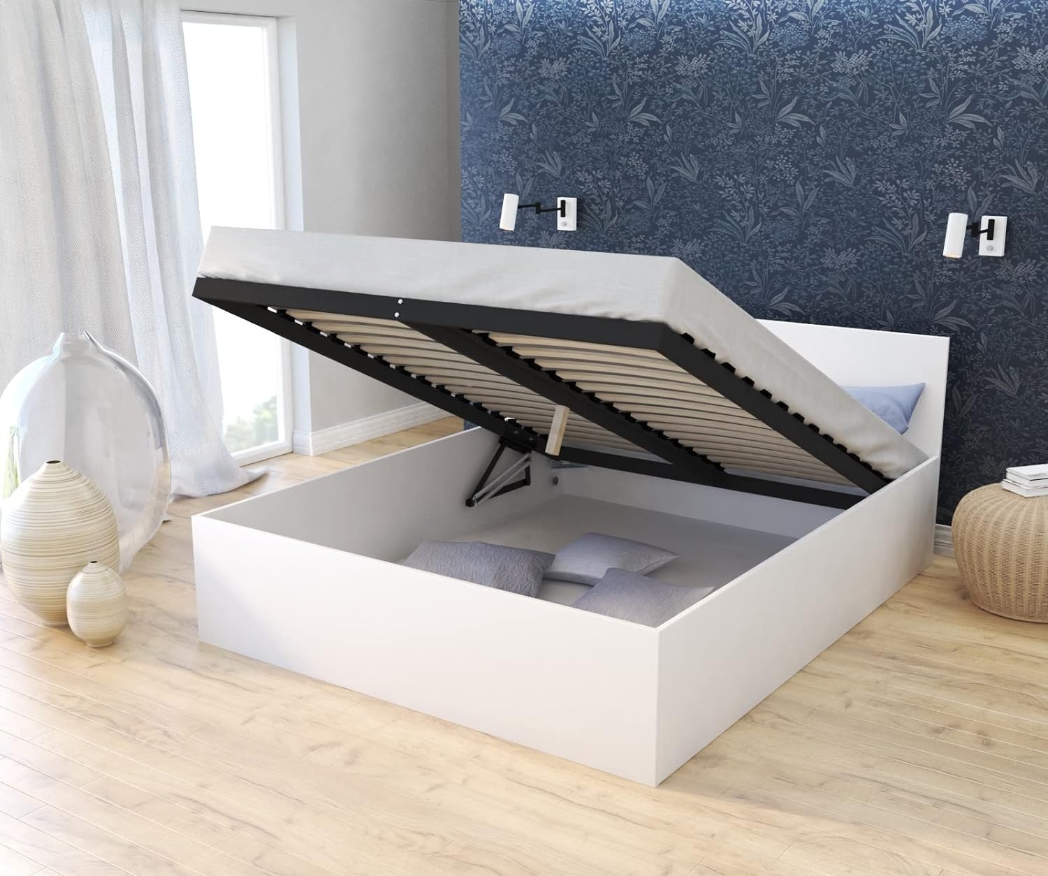 Bed 160x200 wit opklapbodem | Grenenhout & Meubelpanelen | 2 Persoons