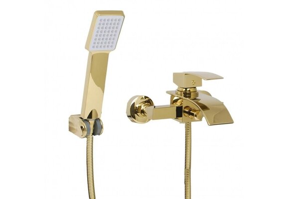 Douchekraan goud met handdouche | Messing Wandkraan 15cm