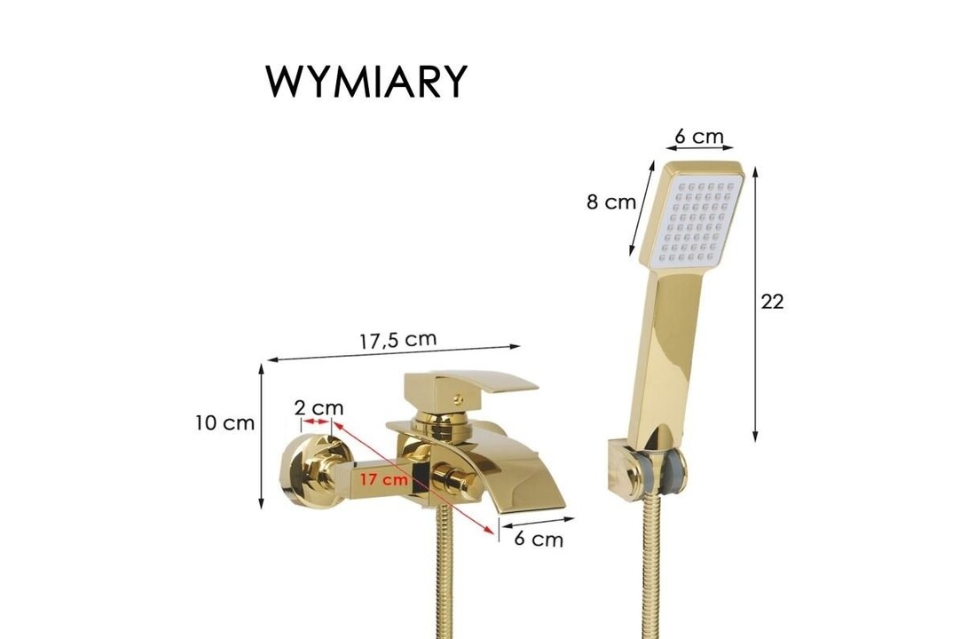 Douchekraan goud met handdouche | Messing Wandkraan 15cm