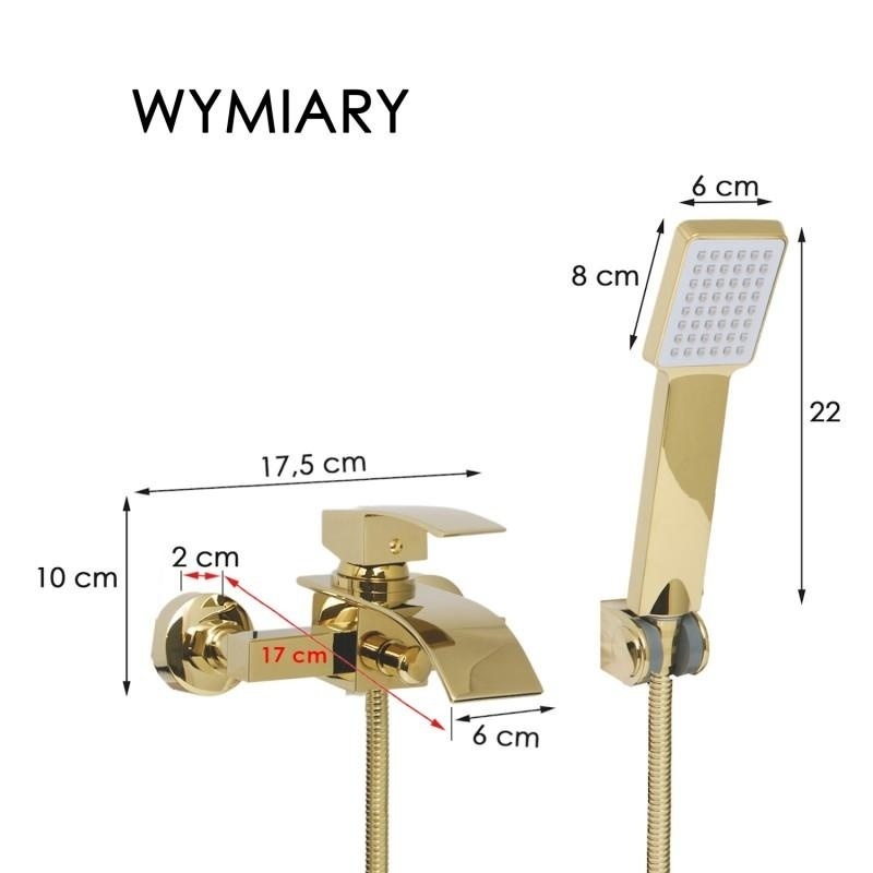 Douchekraan goud met handdouche | Messing Wandkraan 15cm