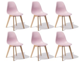 Eetkamerstoelen roze - Set van 6, Scandinavisch, Polypropyleen & Beukenhout