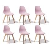 Set eetkamerstoelen 6x roze polypropyleen & beukenhout