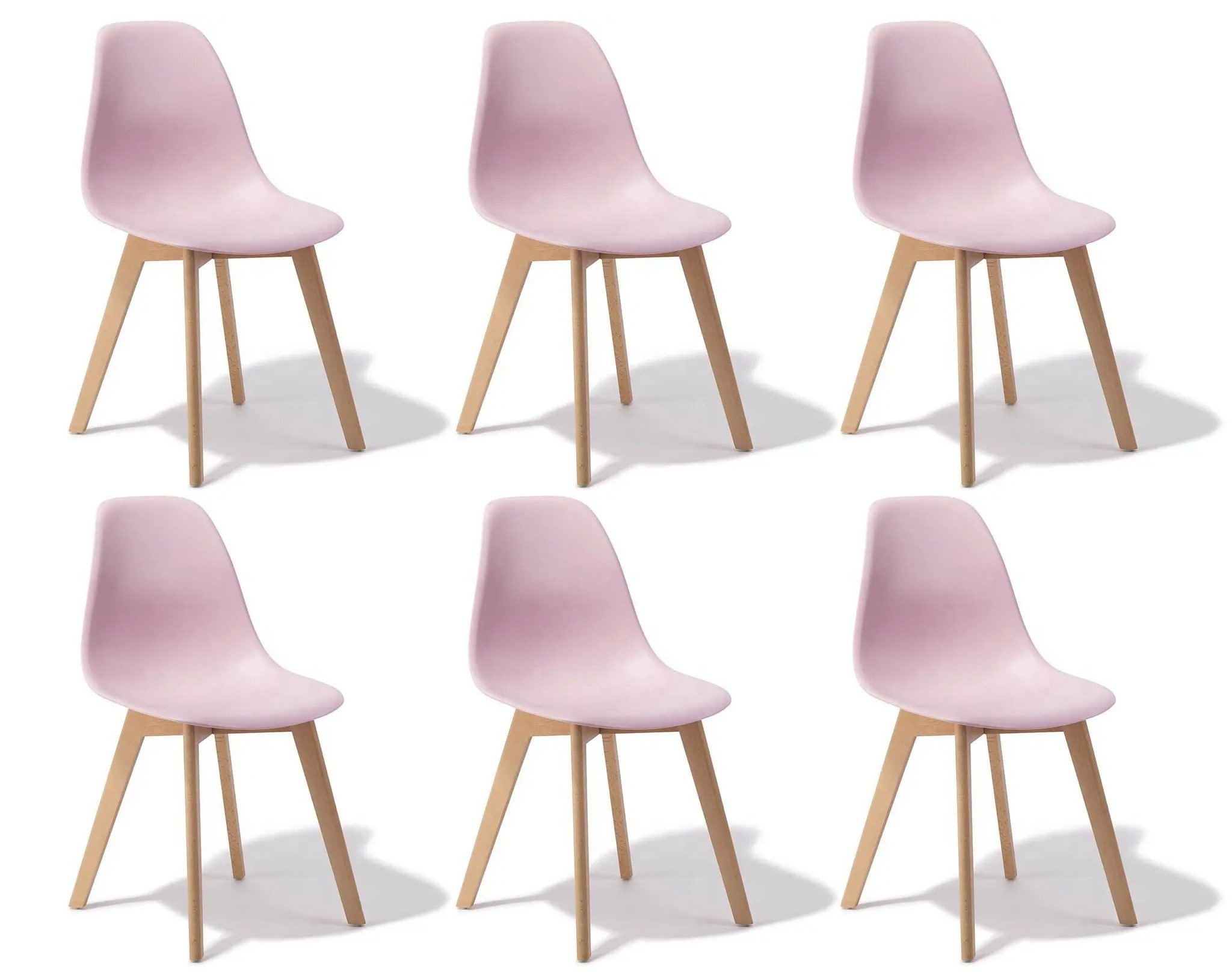 Set eetkamerstoelen 6x roze polypropyleen & beukenhout