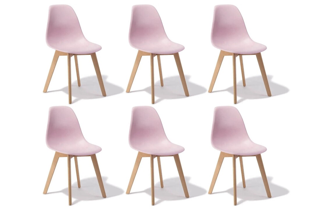 Roze stoelen houten poten - 6x eetkamerstoel, Scandinavisch, polypropyleen