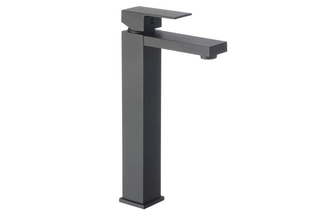 Vierkante wastafelkraan hoog - Mat zwart messing - Modern design