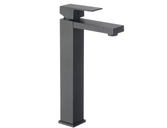 Vierkante wastafelkraan hoog - Mat zwart messing - Modern design
