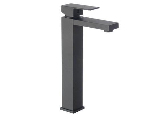 Vierkante wastafelkraan hoog - Mat zwart messing - Modern design