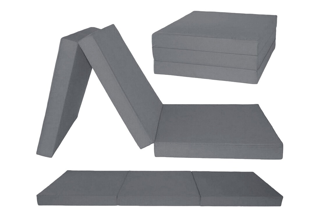 Logeermatras 195x70 - Extra Dik (15cm) Grijs Opvouwbaar Foam