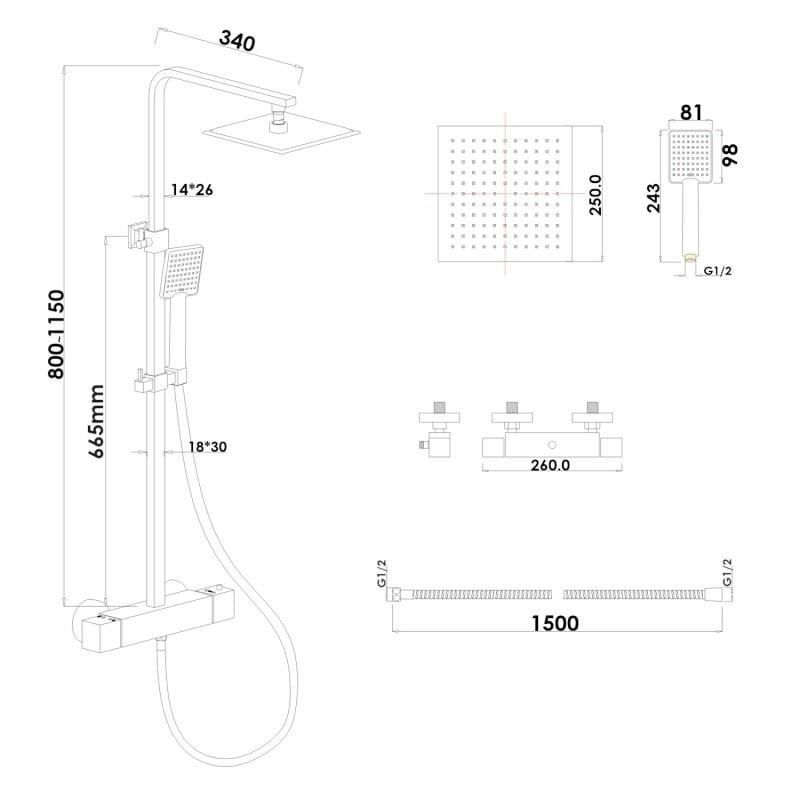 Regendouche Chroom Thermostaatkraan 25cm RVS Messing