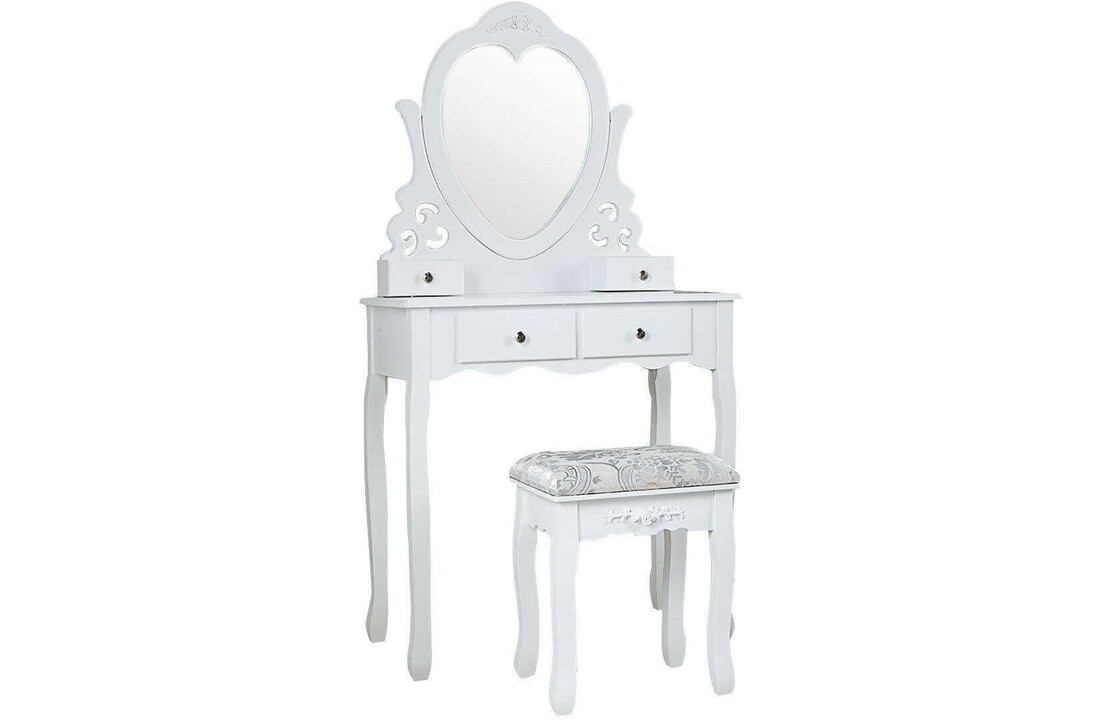 Kaptafel met spiegel - wit, MDF/grenenhout, 75x40x143cm