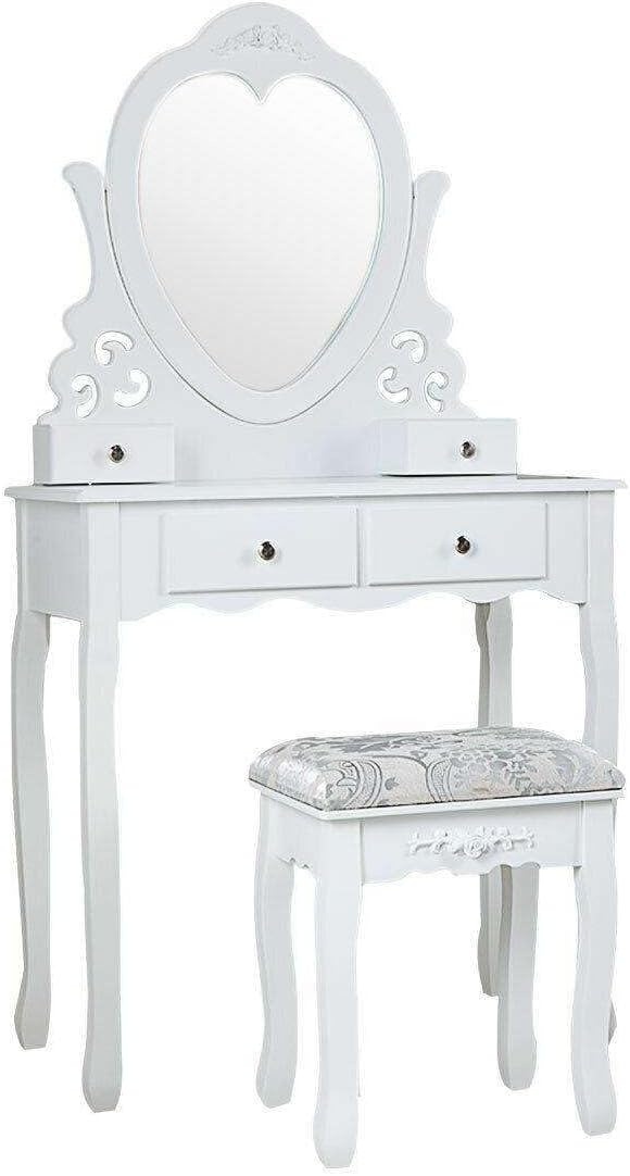 Kaptafel met spiegel - wit, MDF/grenenhout, 75x40x143cm