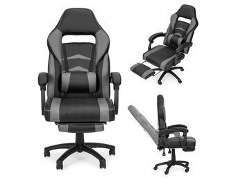 Gamestoel met voetensteun - Ergonomisch, Eco-leer Zwart/Grijs, 67x63x127cm