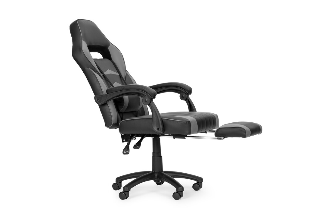 Gamestoel met voetensteun - Ergonomisch, Eco-leer Zwart/Grijs, 67x63x127cm
