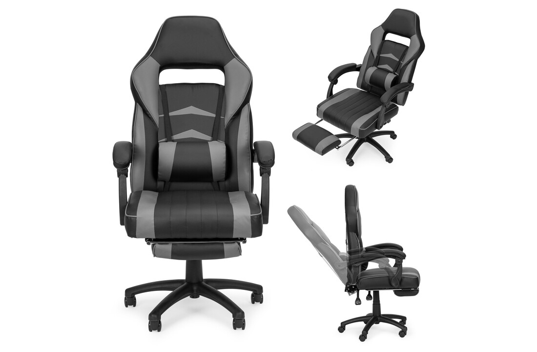 Ergonomische gamestoel ecoleer - Zwart/Grijs - 67x63x117-127cm