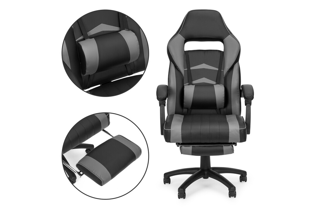 Ergonomische gamestoel ecoleer - Zwart/Grijs - 67x63x117-127cm