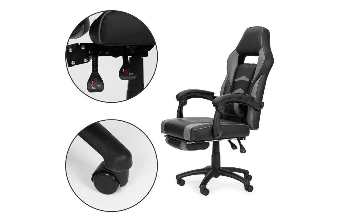 Ergonomische gamestoel ecoleer - Zwart/Grijs - 67x63x117-127cm