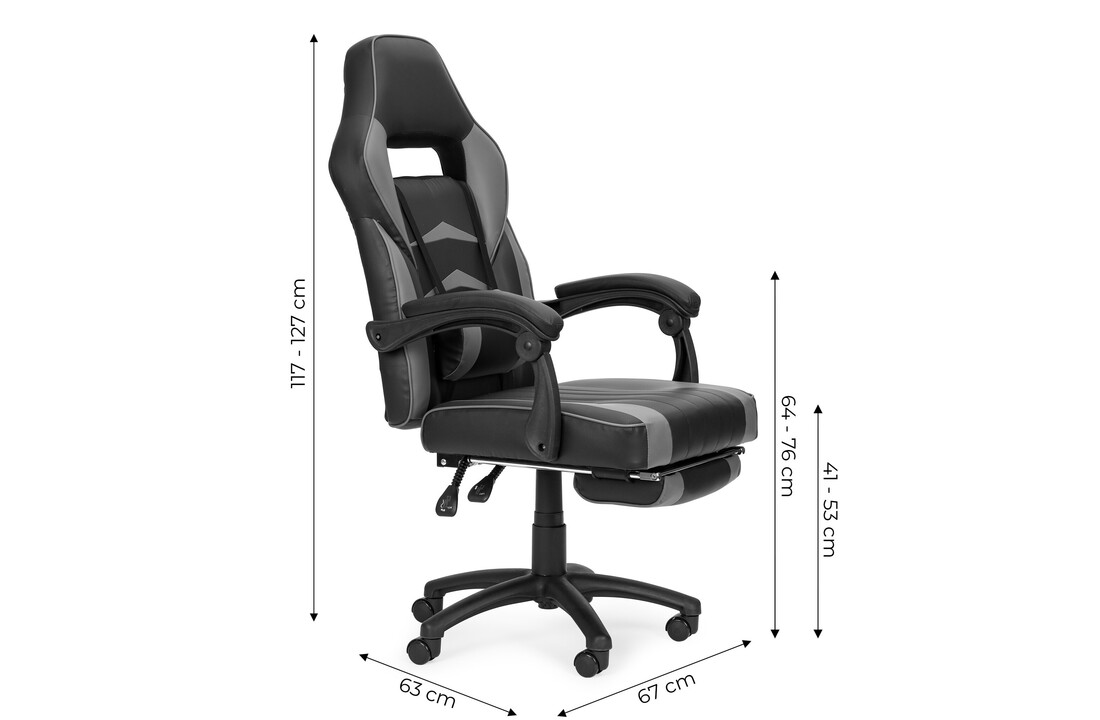 Ergonomische gamestoel ecoleer - Zwart/Grijs - 67x63x117-127cm