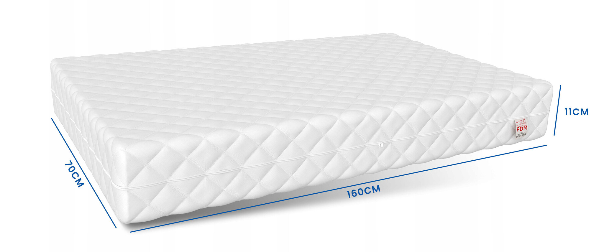 Kindermatras koudschuim 70x160 cm - Wit, 11cm dik, latex/kokos