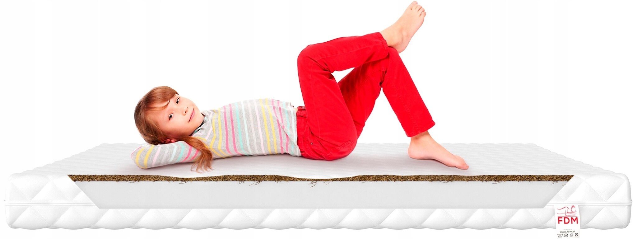 Matras 70x160 cm kind - Koudschuim, latex & kokos, 11cm dik, wit