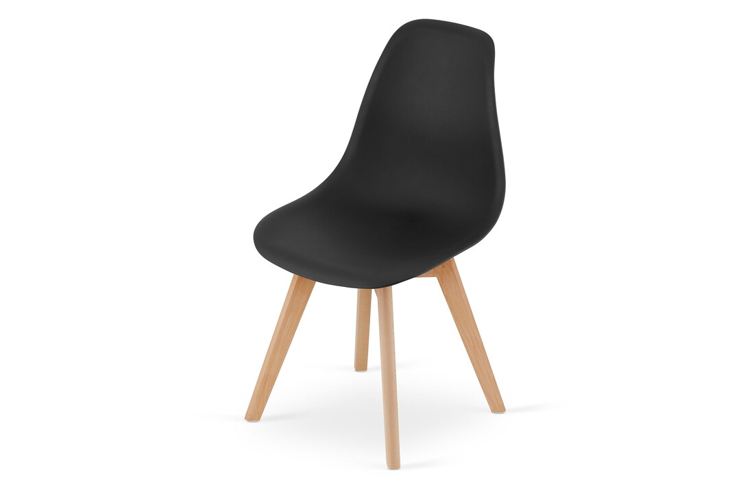Eetkamerstoelen set 6 - Scandinavisch design, zwart polypropyleen, beukenhouten poten