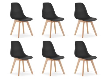 Eetkamerstoelen set 6 - Scandinavisch design, zwart polypropyleen, beukenhouten poten