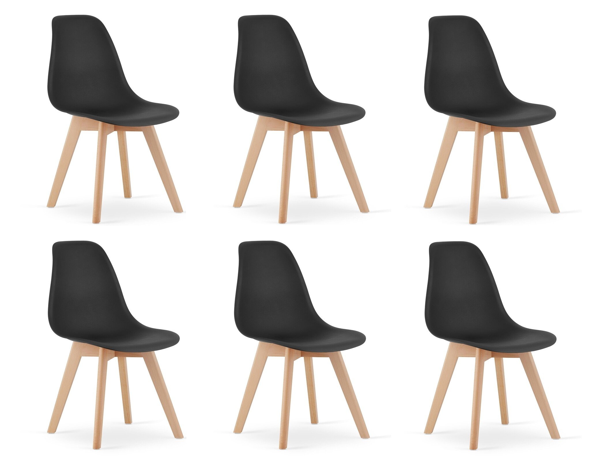 Zwarte eetkamerstoelen houten poten - Set van 6 - Scandinavisch design